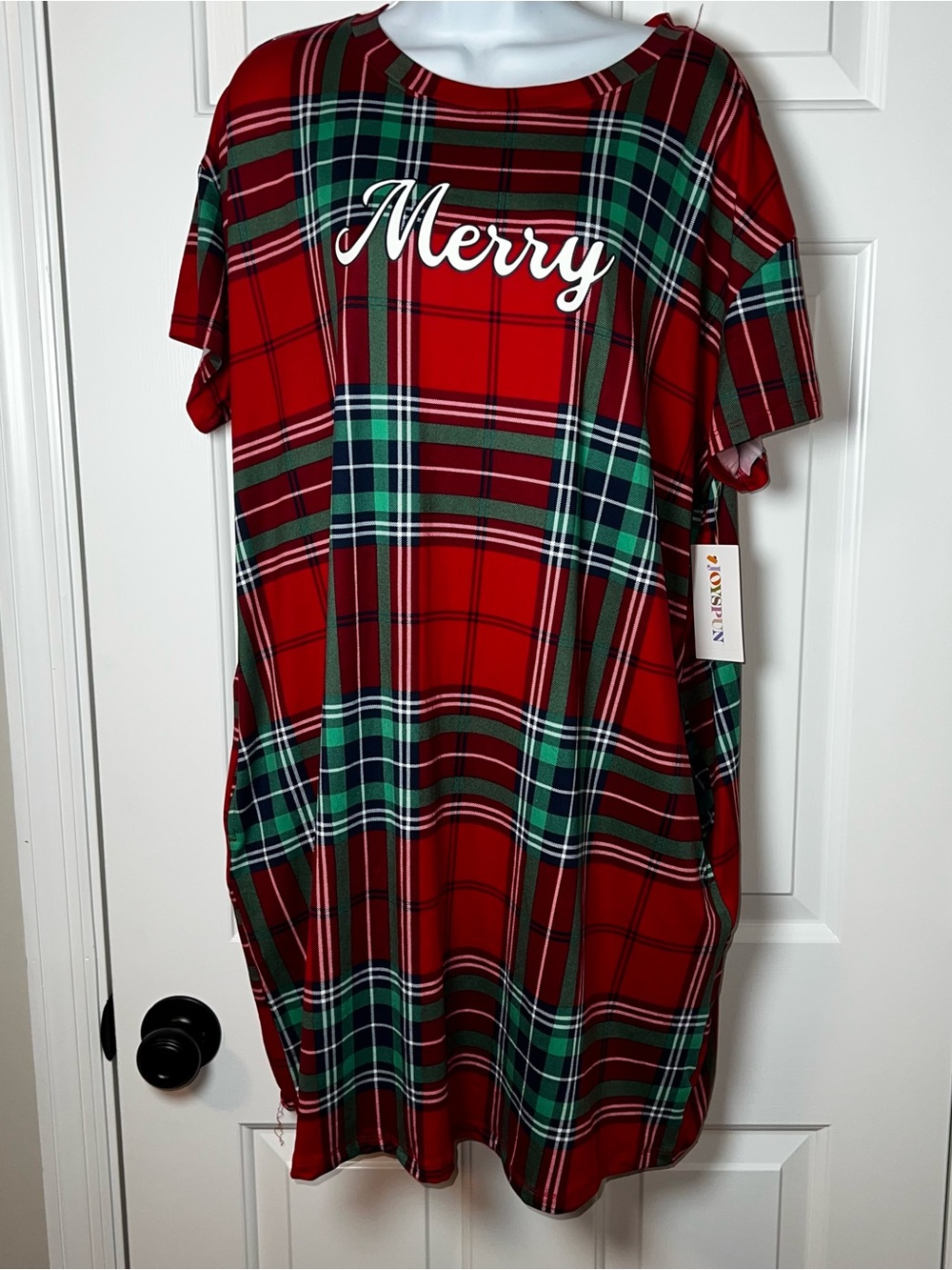 Joyspun Women’s Plaid ‘Merry’ Sleep Gown w/ Pockets XL